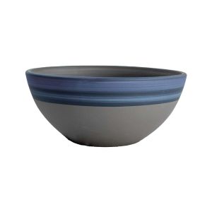 Fruteira de cerâmica contemporânea azul listrado