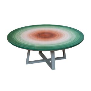 Mesa Com Pés Cruzados e Tampo Verde Mesclado