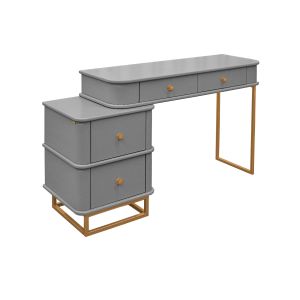 Penteadeira Na Cor Cinza Com Detalhes Em Dourado
