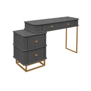 Penteadeira Na Cor Cinza Com Detalhes Em Dourado