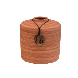 Vaso De Cerâmica Texturizado Na Cor Laranja