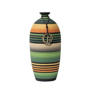 Vaso De Cerâmica Verde Listrado