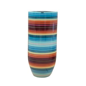 Vaso De Fibra Com Listra Colorida Pintado A Mão