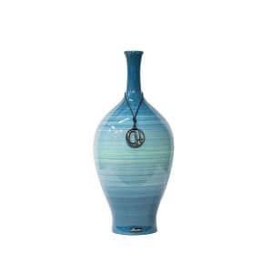 Vaso Garrafa De Cerâmica Em Tons De Azul