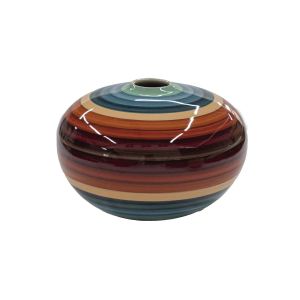 Vaso bola de cerâmica contemporâneo listrado
