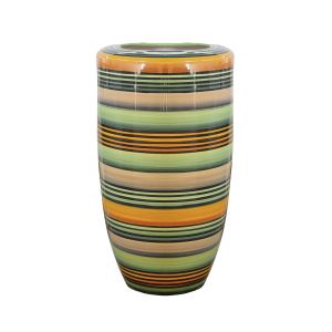 Vaso de cerâmica decorativo laranja listrado