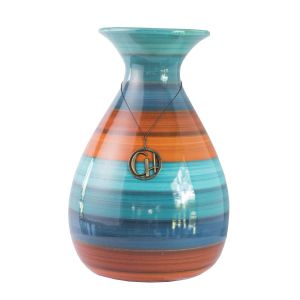 Vaso Bojudo com Aba M - Turquesa com Laranja - Alto Brilho - Carolina Haveroth