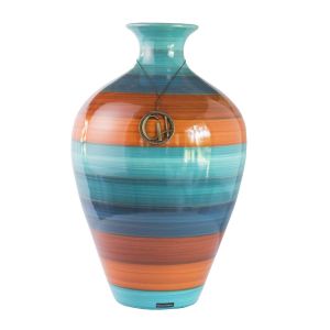 Vaso Bojudo M - Turquesa com Laranja - Alto Brilho - Carolina Haveroth