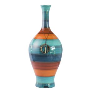 Vaso Garrafa P - Turquesa c/ Laranja - Alto Brilho - Carolina Haveroth