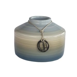 Vaso de cerâmica contemporâneo azul listrado
