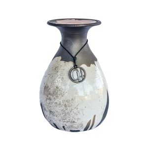 vaso de cerâmica branco artesanal pintado a mão