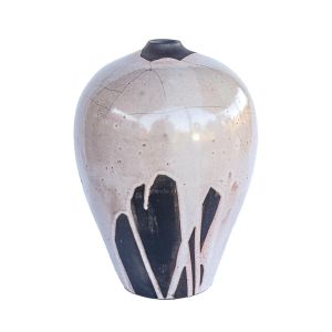 vaso de cerâmica branco artezanal   pintado  a mao