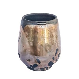 vaso de cerâmica dourado artesanal pintado a mão