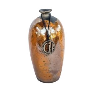 vaso de cerâmica laranja artesanal pintado a mão