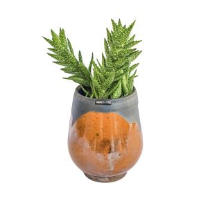 vaso de cerâmica laranja artesanal pintado a mão